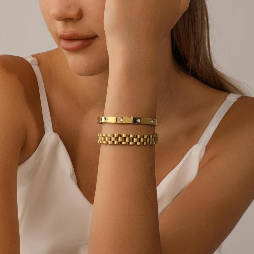 Anthropologie Gold Crystal Bracelet Duo Set